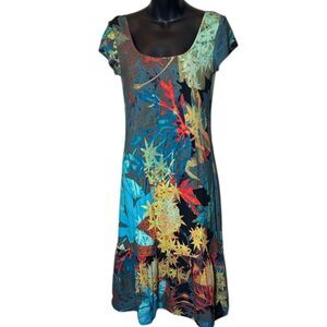 Peruvian connection women’s xs desert print colorful midi dress ruffle hem